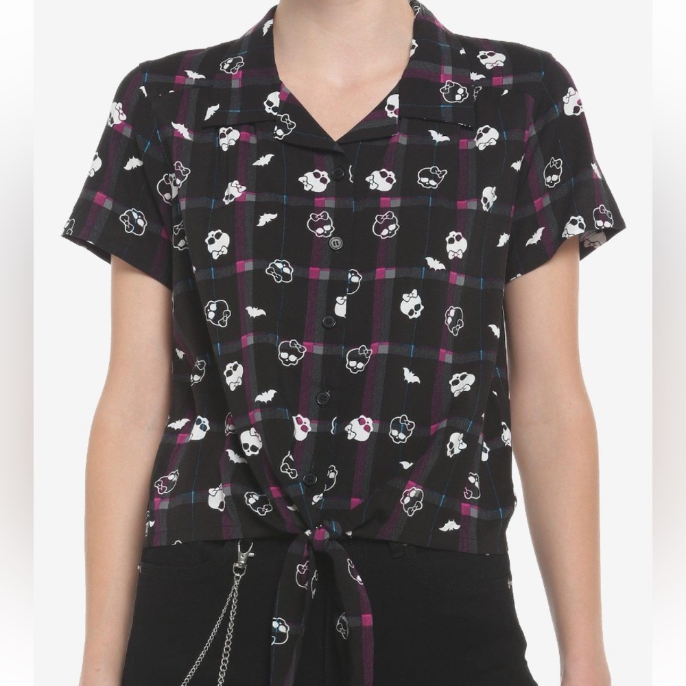 Monster High Plaid Tie Front‎ Woven Button Up Hot Topic Cosplay